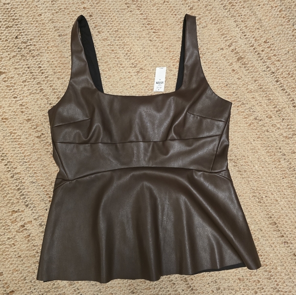 Banana Republic Tops - Banana Republic Dark Brown Faux Leather Peplum Tank